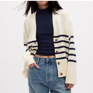 GAP Navy and Cream Button-Up Cardigan